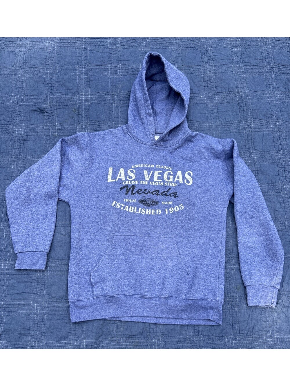 Las Vegas Nevada Souvenir Hoodie Blue Heather Teemax Unisex Medium Multicolor